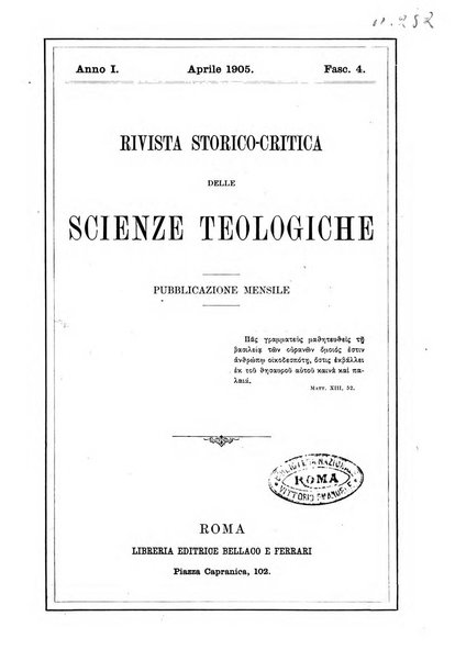 Rivista storico-critica delle scienze teologiche pubblicazione mensile