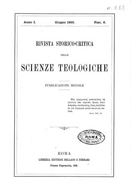 Rivista storico-critica delle scienze teologiche pubblicazione mensile