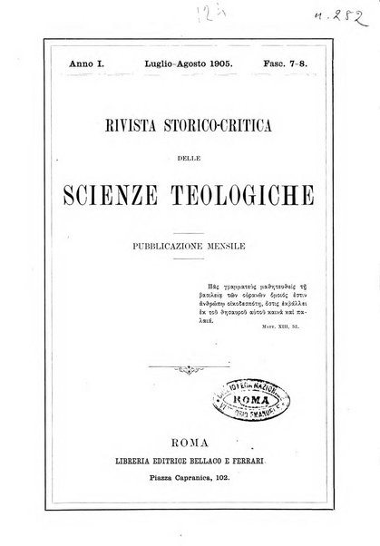 Rivista storico-critica delle scienze teologiche pubblicazione mensile