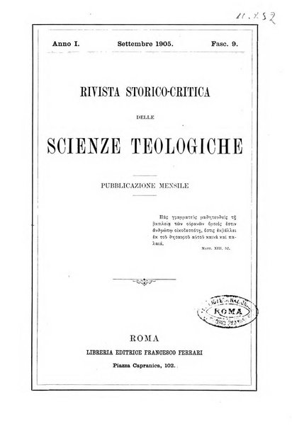 Rivista storico-critica delle scienze teologiche pubblicazione mensile