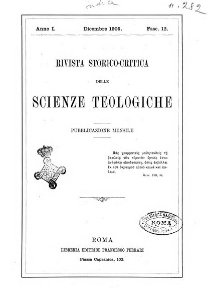 Rivista storico-critica delle scienze teologiche pubblicazione mensile