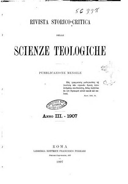 Rivista storico-critica delle scienze teologiche pubblicazione mensile