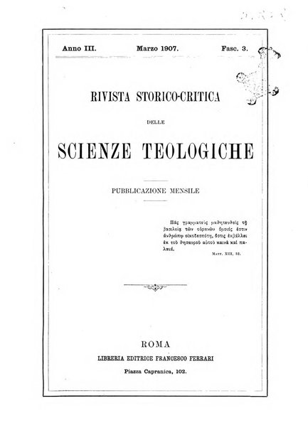 Rivista storico-critica delle scienze teologiche pubblicazione mensile