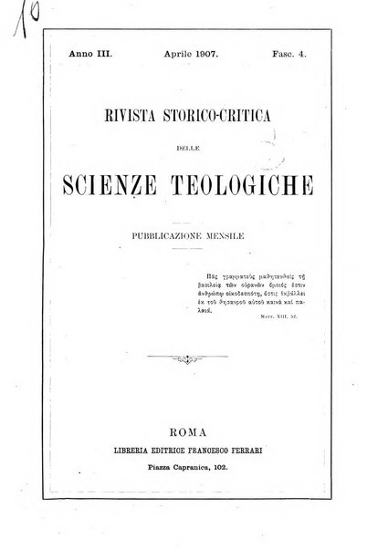 Rivista storico-critica delle scienze teologiche pubblicazione mensile