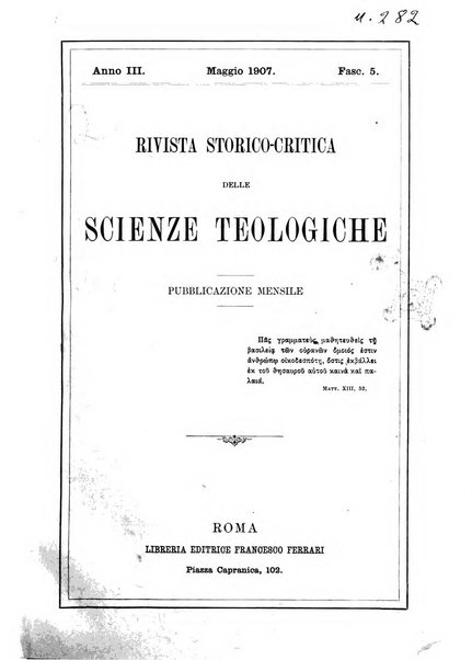 Rivista storico-critica delle scienze teologiche pubblicazione mensile