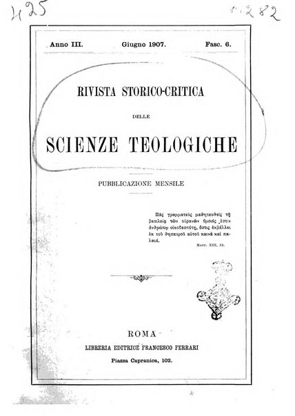 Rivista storico-critica delle scienze teologiche pubblicazione mensile