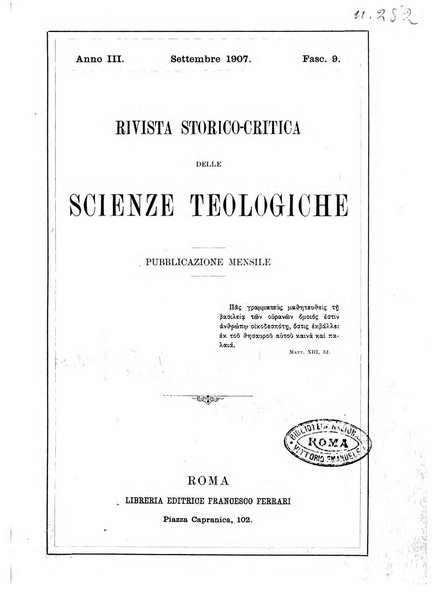 Rivista storico-critica delle scienze teologiche pubblicazione mensile