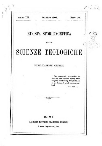 Rivista storico-critica delle scienze teologiche pubblicazione mensile