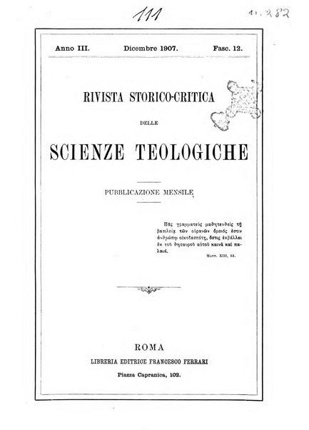 Rivista storico-critica delle scienze teologiche pubblicazione mensile