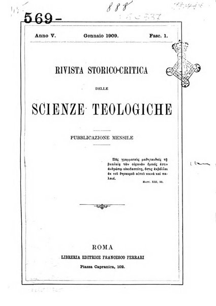 Rivista storico-critica delle scienze teologiche pubblicazione mensile