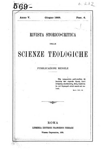 Rivista storico-critica delle scienze teologiche pubblicazione mensile