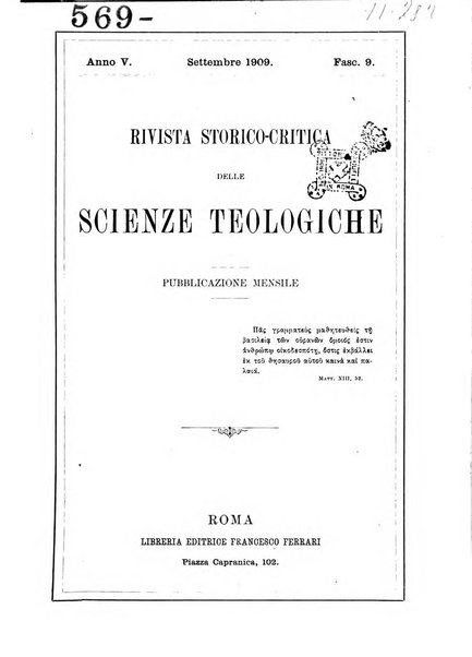 Rivista storico-critica delle scienze teologiche pubblicazione mensile