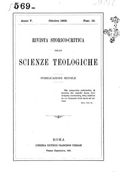 Rivista storico-critica delle scienze teologiche pubblicazione mensile