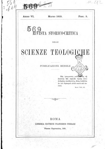 Rivista storico-critica delle scienze teologiche pubblicazione mensile