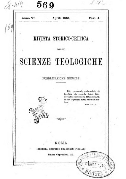 Rivista storico-critica delle scienze teologiche pubblicazione mensile