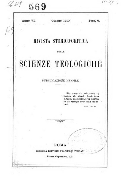 Rivista storico-critica delle scienze teologiche pubblicazione mensile