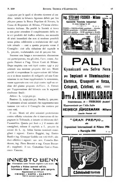 Rivista tecnica dell'elettricità pubblicazione settimanale illustrata