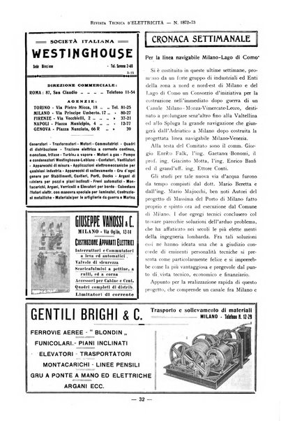 Rivista tecnica dell'elettricità pubblicazione settimanale illustrata