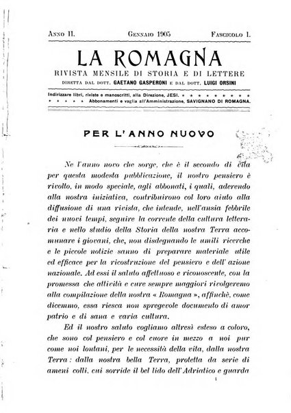 La Romagna rivista mensile di storia e di lettere diretta da Gaetano Gasperoni e da Luigi Orsini