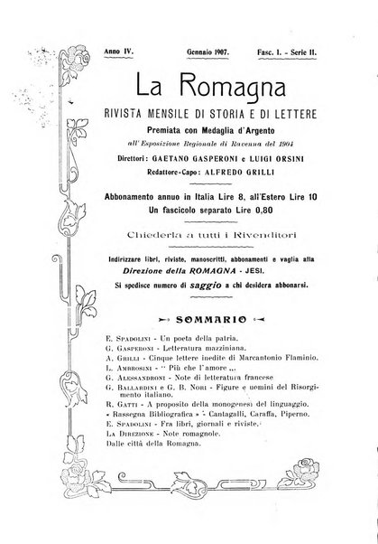 La Romagna rivista mensile di storia e di lettere diretta da Gaetano Gasperoni e da Luigi Orsini