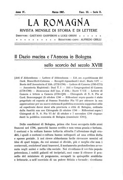 La Romagna rivista mensile di storia e di lettere diretta da Gaetano Gasperoni e da Luigi Orsini