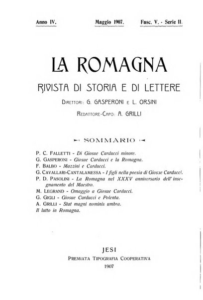 La Romagna rivista mensile di storia e di lettere diretta da Gaetano Gasperoni e da Luigi Orsini