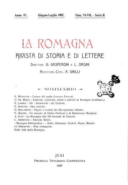 La Romagna rivista mensile di storia e di lettere diretta da Gaetano Gasperoni e da Luigi Orsini