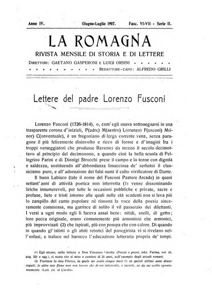 La Romagna rivista mensile di storia e di lettere diretta da Gaetano Gasperoni e da Luigi Orsini