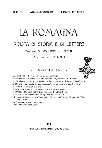 La Romagna rivista mensile di storia e di lettere diretta da Gaetano Gasperoni e da Luigi Orsini