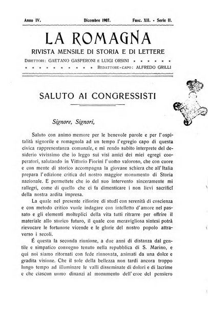 La Romagna rivista mensile di storia e di lettere diretta da Gaetano Gasperoni e da Luigi Orsini