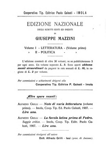 La Romagna rivista mensile di storia e di lettere diretta da Gaetano Gasperoni e da Luigi Orsini