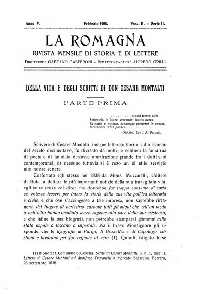 La Romagna rivista mensile di storia e di lettere diretta da Gaetano Gasperoni e da Luigi Orsini