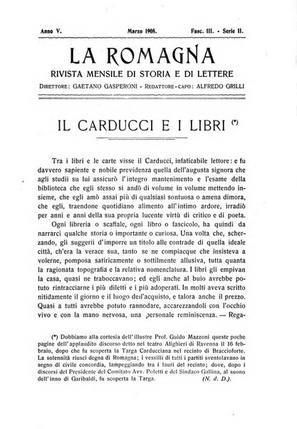 La Romagna rivista mensile di storia e di lettere diretta da Gaetano Gasperoni e da Luigi Orsini