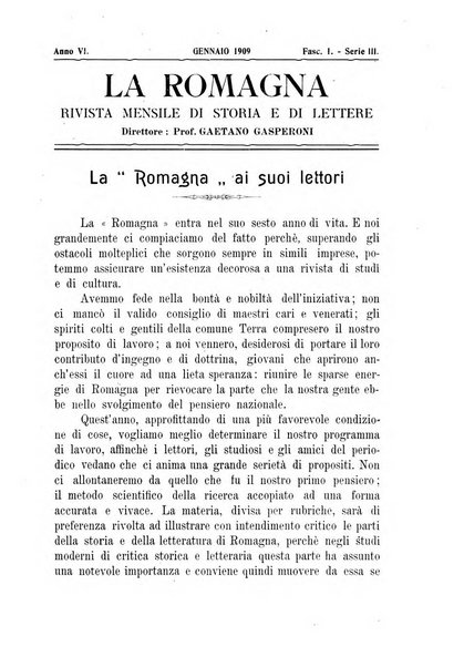 La Romagna rivista mensile di storia e di lettere diretta da Gaetano Gasperoni e da Luigi Orsini