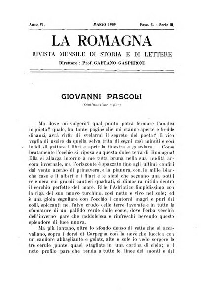 La Romagna rivista mensile di storia e di lettere diretta da Gaetano Gasperoni e da Luigi Orsini