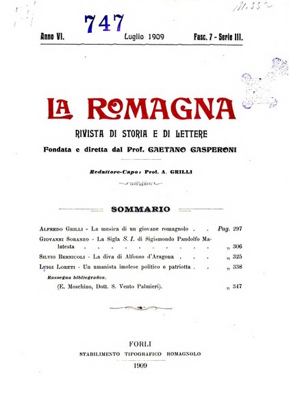 La Romagna rivista mensile di storia e di lettere diretta da Gaetano Gasperoni e da Luigi Orsini