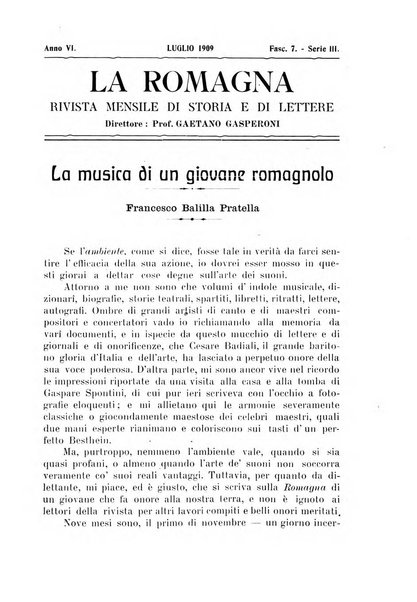 La Romagna rivista mensile di storia e di lettere diretta da Gaetano Gasperoni e da Luigi Orsini