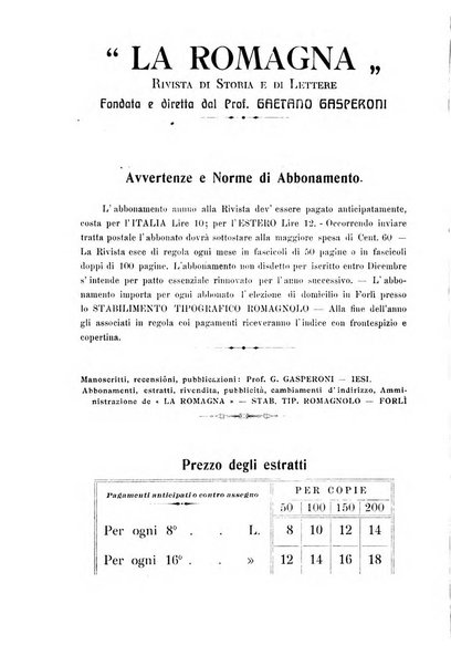 La Romagna rivista mensile di storia e di lettere diretta da Gaetano Gasperoni e da Luigi Orsini