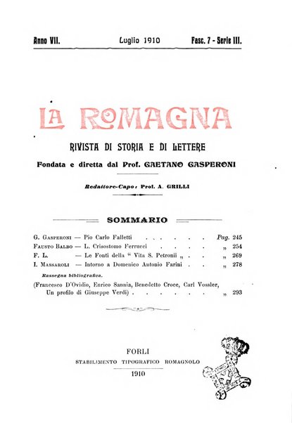 La Romagna rivista mensile di storia e di lettere diretta da Gaetano Gasperoni e da Luigi Orsini