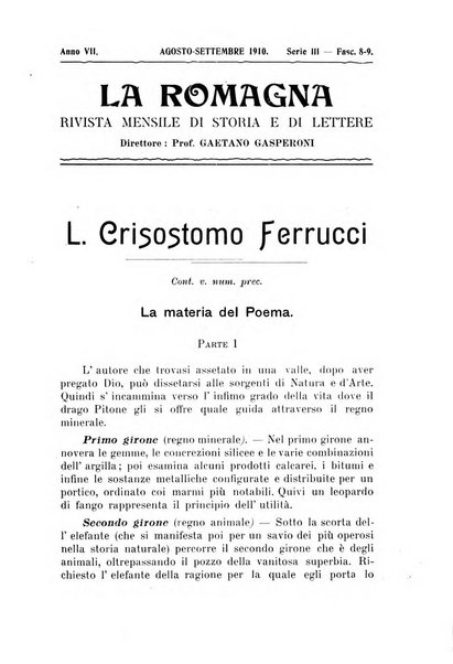 La Romagna rivista mensile di storia e di lettere diretta da Gaetano Gasperoni e da Luigi Orsini