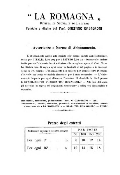 La Romagna rivista mensile di storia e di lettere diretta da Gaetano Gasperoni e da Luigi Orsini