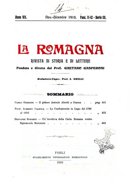 La Romagna rivista mensile di storia e di lettere diretta da Gaetano Gasperoni e da Luigi Orsini