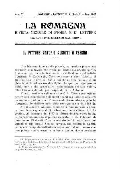 La Romagna rivista mensile di storia e di lettere diretta da Gaetano Gasperoni e da Luigi Orsini