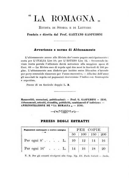 La Romagna rivista mensile di storia e di lettere diretta da Gaetano Gasperoni e da Luigi Orsini