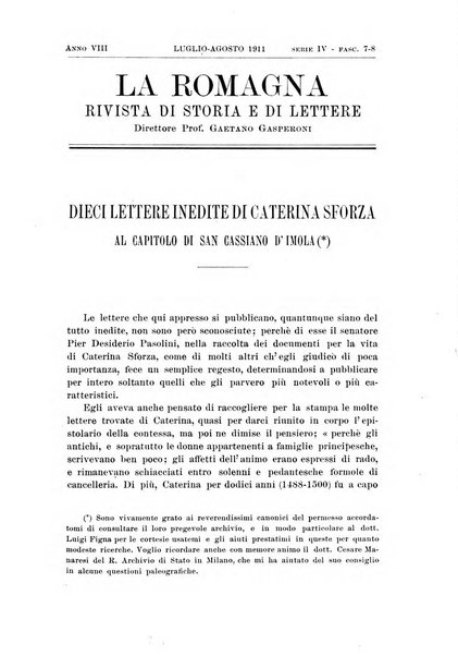 La Romagna rivista mensile di storia e di lettere diretta da Gaetano Gasperoni e da Luigi Orsini