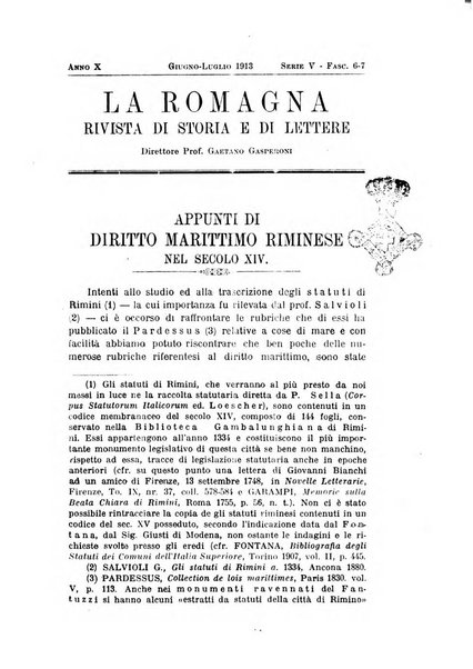 La Romagna rivista mensile di storia e di lettere diretta da Gaetano Gasperoni e da Luigi Orsini