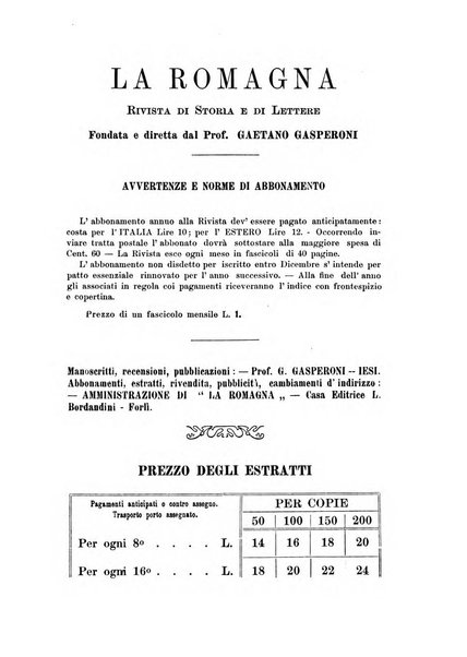 La Romagna rivista mensile di storia e di lettere diretta da Gaetano Gasperoni e da Luigi Orsini