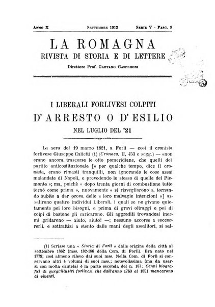 La Romagna rivista mensile di storia e di lettere diretta da Gaetano Gasperoni e da Luigi Orsini