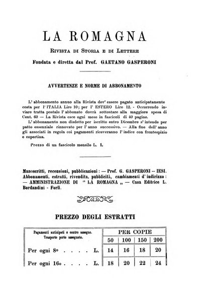 La Romagna rivista mensile di storia e di lettere diretta da Gaetano Gasperoni e da Luigi Orsini