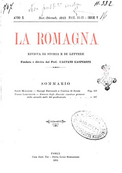 La Romagna rivista mensile di storia e di lettere diretta da Gaetano Gasperoni e da Luigi Orsini